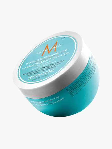 Moroccanoil Weightless Hydrating Mask in branded component on a light gray background