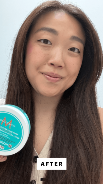 Lee after applying the Moroccanoil Weightless Hydrating Mask