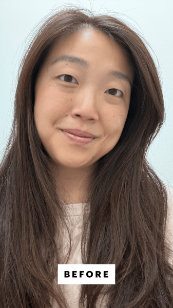 Alluer contributing commerce writer Christa Joanna Lee before applying the Medicube Rosemary PDRN Shampoo and Conditioner